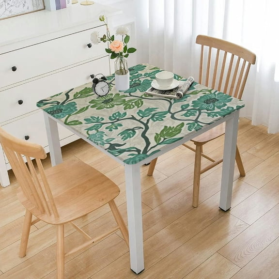 Square Abstract Flower Tablecloth Waterproof &amp; Stainproof Tablecloths,Wipeable Table Cloth Wrinkle-Free for Rectangle/Square/Party/Wedding, Flower Green