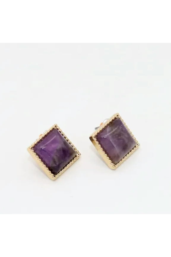 Square Acetate Bead Mini Stud Earrings Dainty Boho Gold Filigree Women Jewelry