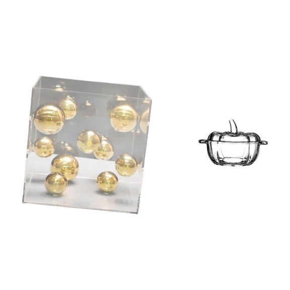 Square Acrylic Box Glass Pumpkin Ornament Candy Dish with Lid Multipurpose Display for Home Office Decor