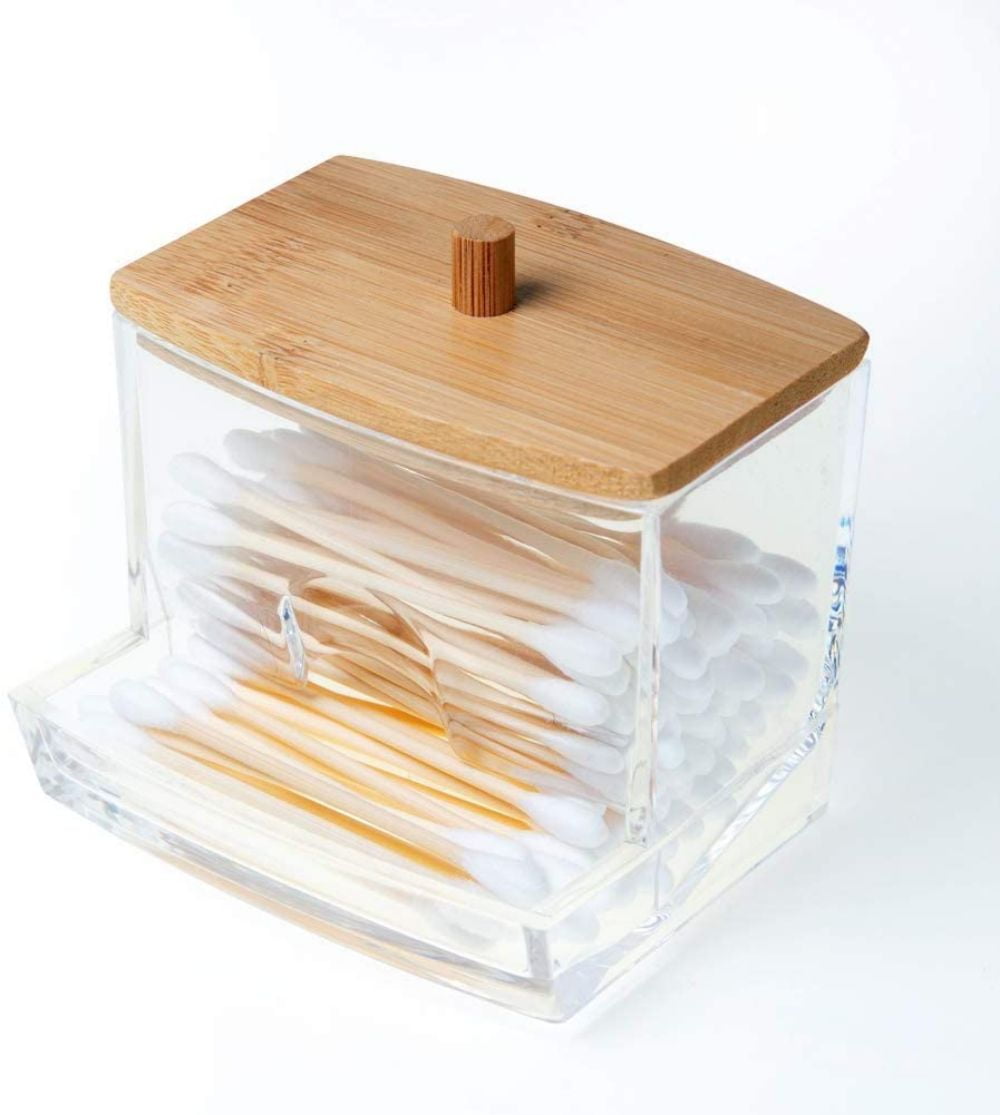Square Acrylic Cotton Ball Holder Qtip Holder Bathroom Swab Pad