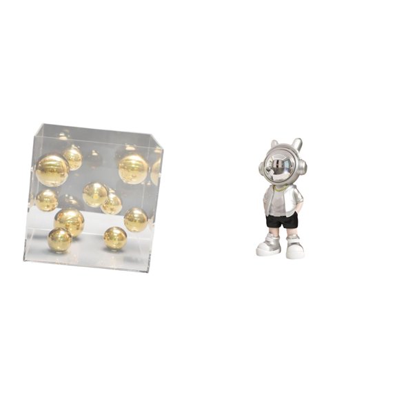 Square Acrylic Cover Ball Ornament Figurine Modern Resin Construction for Desk Bookshelf Home Decoration