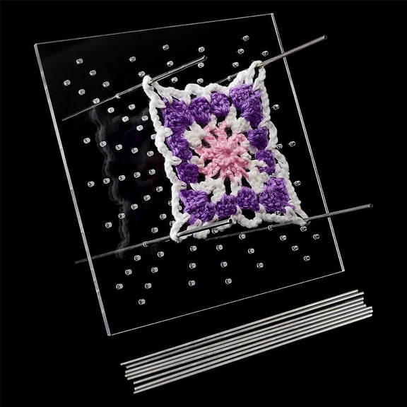 Square Acrylic Crochet Blocking Board Knitting Loom with Stainless Steel Pin for Making Cushions Scarves Hats Headbands Shawl Clear 20x20x0.45cm Hole: 3mm
