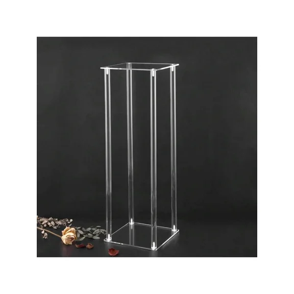 Square Acrylic Flower Stand - Clear Geometric Centerpiece for Wedding/Tabletop/Home Gathering (Vase Stand for Silk Flower Decor)
