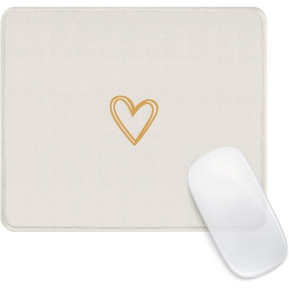 Square Aesthetic Cute Heart Mouse Pad,Office Home Personalized Mouse Mat Design,Waterproof Funny Mousepad,Non-Slip Rubber Base Computer Mouse Pads for Wireless Mouse,Beige