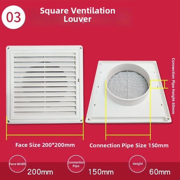 Square Air Duct for Mechanical Ventilation Systems Featuring Slanted Louver Outlet Filter and External Wind Rain Protection