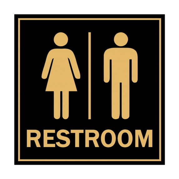 Square All Gender Restroom Sign (Black Gold) - Large