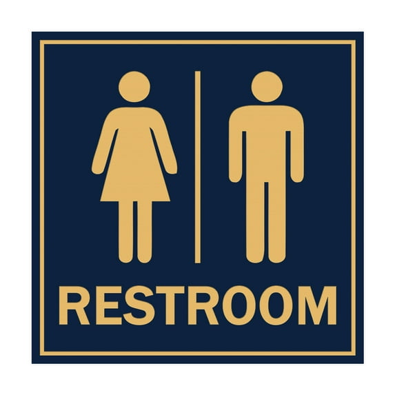 Square All Gender Restroom Sign (Navy Blue/Gold) - Large