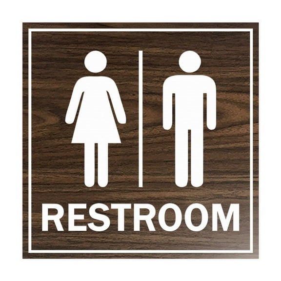 Square All Gender Restroom Sign (Walnut) - Small