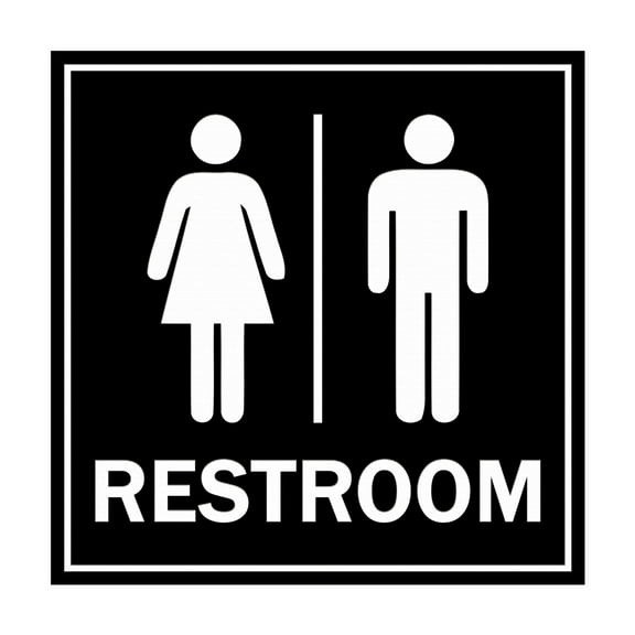 Square All Gender Restroom Sign with Adhesive Tape (Black) - Small
