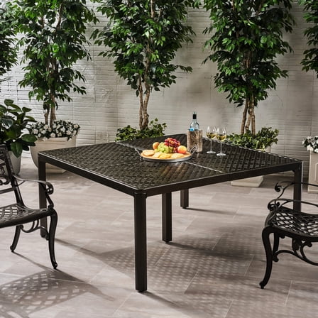Square Aluminum Table, Woven Details | Outdoor Evening Dining