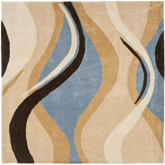 Contemporary Rug - Modern Art Polyester -Blue/Brown-Color:Blue/Brown,Design:Contemporary,Shape:Square,Size:7' X 7'