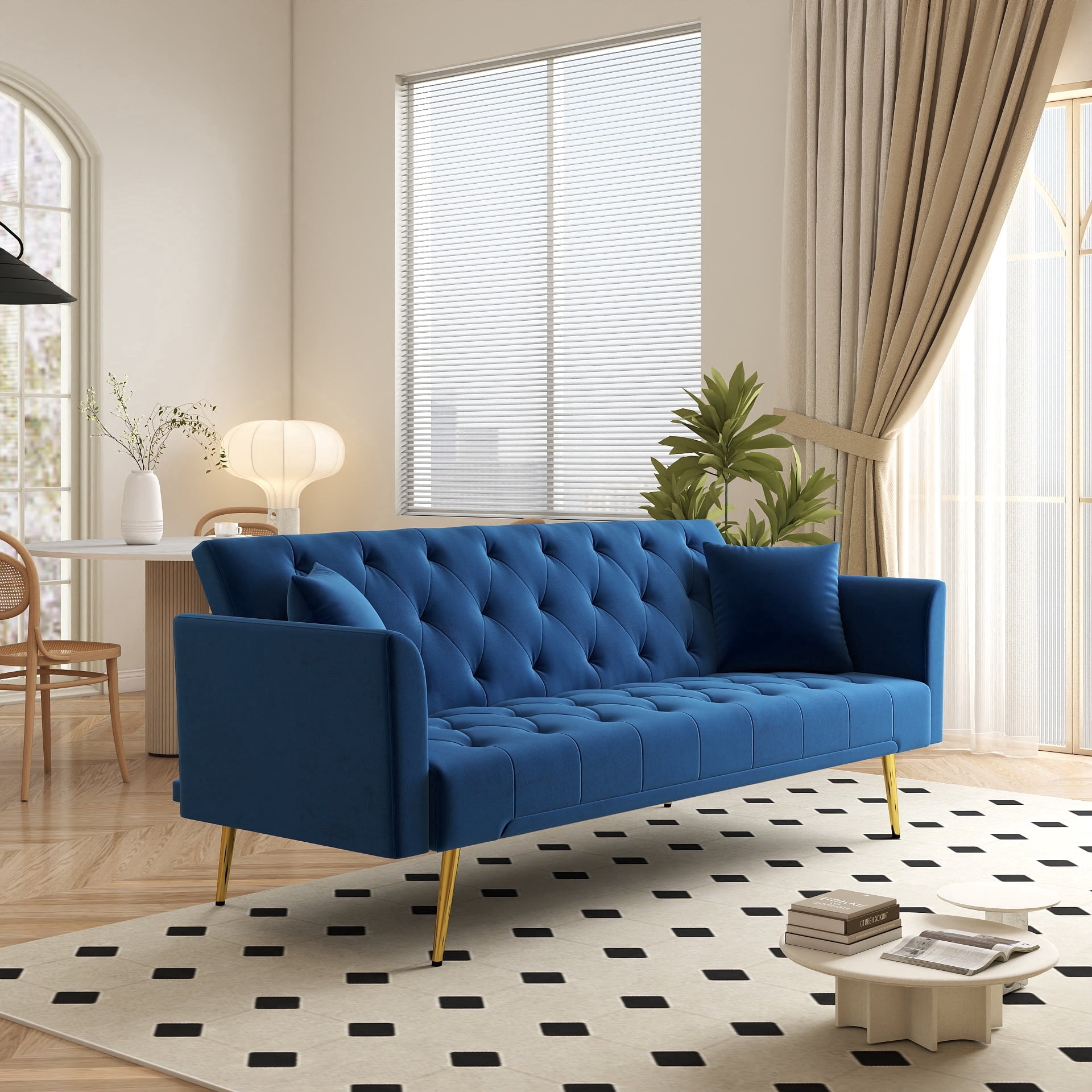 Modern 72" Foldable Sleeper Sofa Bed, 3-in-1 Adjustable Loveseat with Tufted American Retro Style, Pink Velvet Upholstery, Space-Saving for Small Living Rooms, Bedrooms, Apartments, Home Office