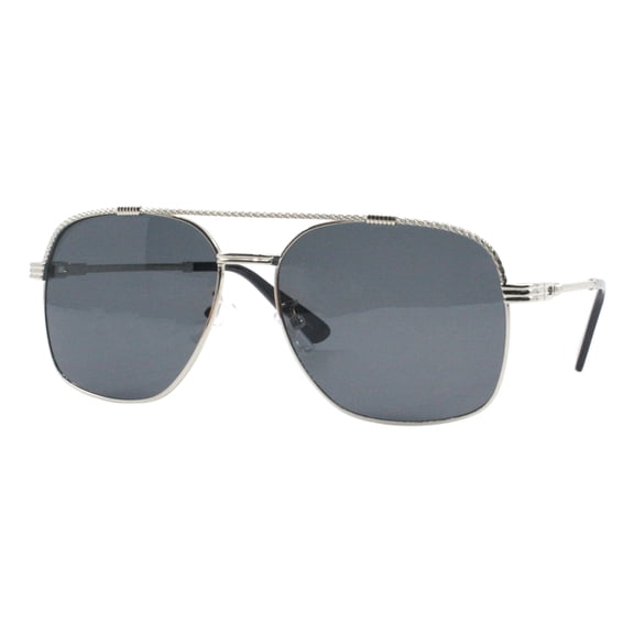 Square Aviator Sunglasses Metal Frame Rope Chain Design UV400 Silver, Black