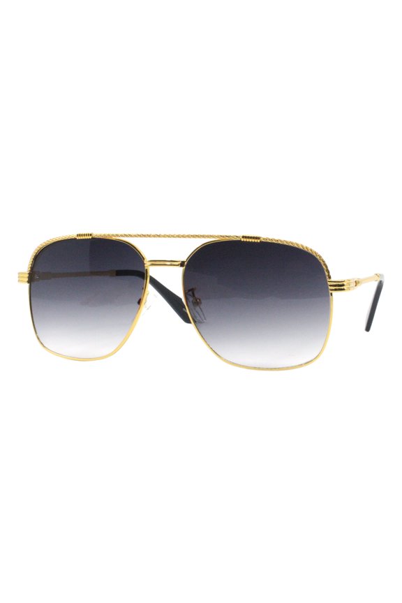 Square Aviator Sunglasses Metal Frame Rope Chain UV400 Yellow Gold, Smoke