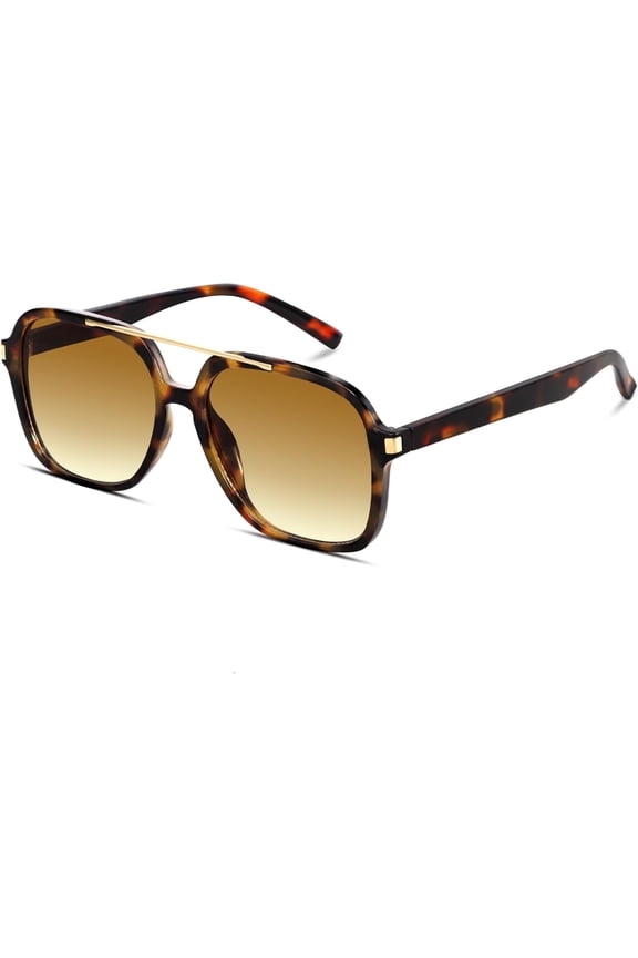 Square Aviator Sunglasses, UV400 Protection, Light Brown Lens
