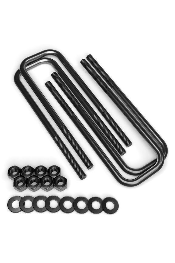Square Axle Extended Steel U Bolts (9in Length, 2.42in Width) Zinc Plated, Compatible with 1995-2019 Toyota Tacoma, 2000-2016 Tundra, 2005-2019 4Runner, Ubolts Nuts Washers, Black, Pack of 4