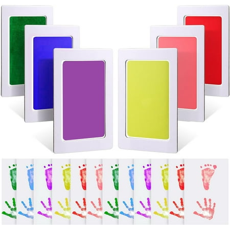 Square Baby Footprint Kit Hand Footprint Kit Dog Paw Print Kit Clean Touch Ink Pad Inkless Hand and Footprint Kit Handprint Kit Baby Registry Search with 6 Ink Pads and 12 Imprint Cards(MUTI COLOR))
