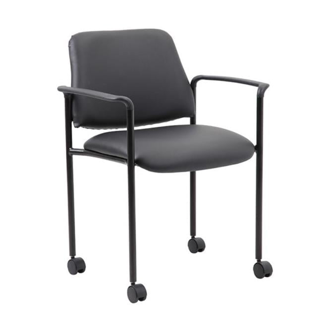 Square Back Diamond Stacking Chair with Arm, Black Caressoft