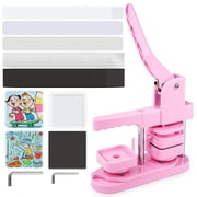 Square Badge Press Machine, Button Press Machine for 2 Inches / 50mm Square Fridge Magnetic Stickers, 100 Sets of Button Maker Supplies, Badge Maker Kit for Home School DIY Crafts, Business Pink