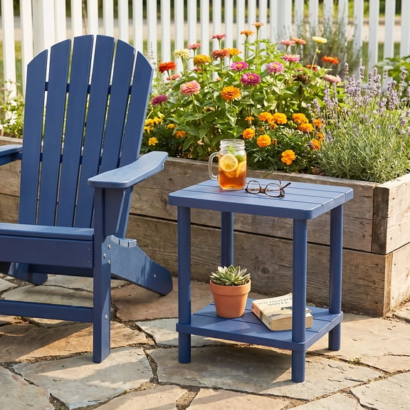 Square Bamboo Side Table, Bamboo Square Outdoor Storage Stool, 2-Tier Storage Patio Side Table, Multi-Purpose End Table for Family Backyard Pool Deck Porch Lawn, Outdoor Storage Bench, Space Saving