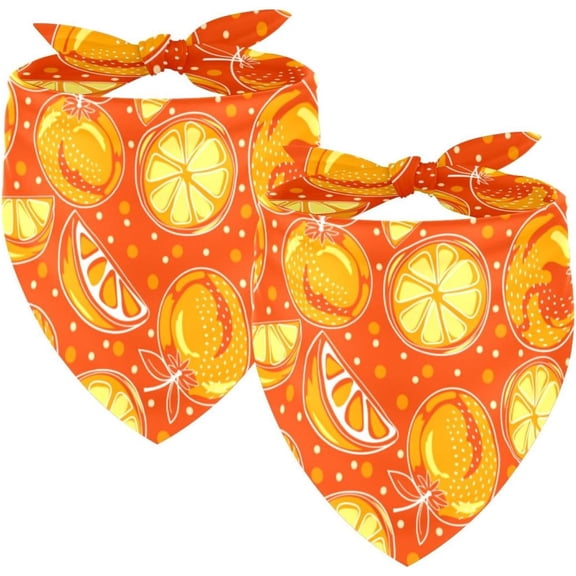 Square Bandanas for Dog Foldable Pet Handkerchief Yellow Orange Clementine Pattern Cat Daily Bibs Scarfs Basic Dog Collars for Girls and Boys, 2 Packs Triangle Scarf