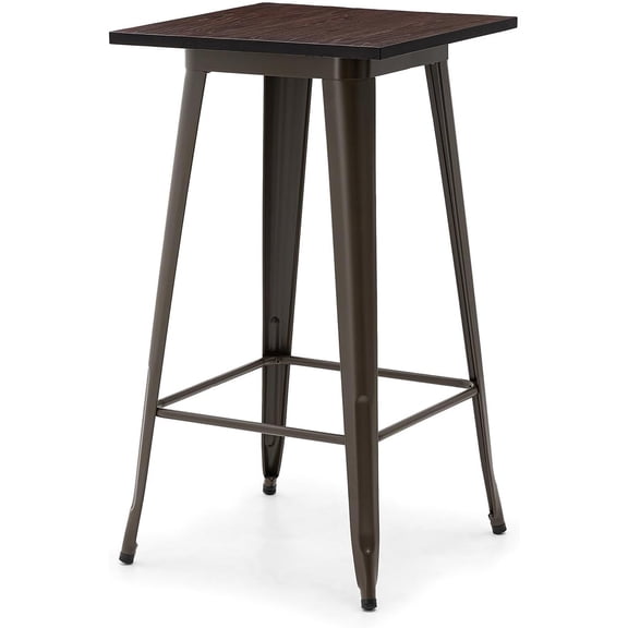 Square Bar Table, 41.25" H Elm Wood Top Bistro Pub Table with Heavy Duty Metal Footrest, Rustic Kitchen Island Table for Dining Coffee Cocktail Living Room Small Space