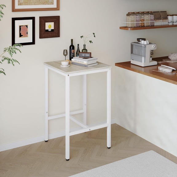 Square Bar Table, High Top Table - Industrial Metal Frame for Small Spaces & Narrow Kitchens, 23.6x23.6x36.9 in (LxWxH), Easy Assembly, Beige and White