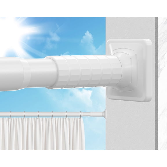 Square Base Tension Curtain Rod 51-86 Inches, Heavy Duty No Drill Adjustable Rod, 5 Sizes for Windows Patio Closet (Matte White)