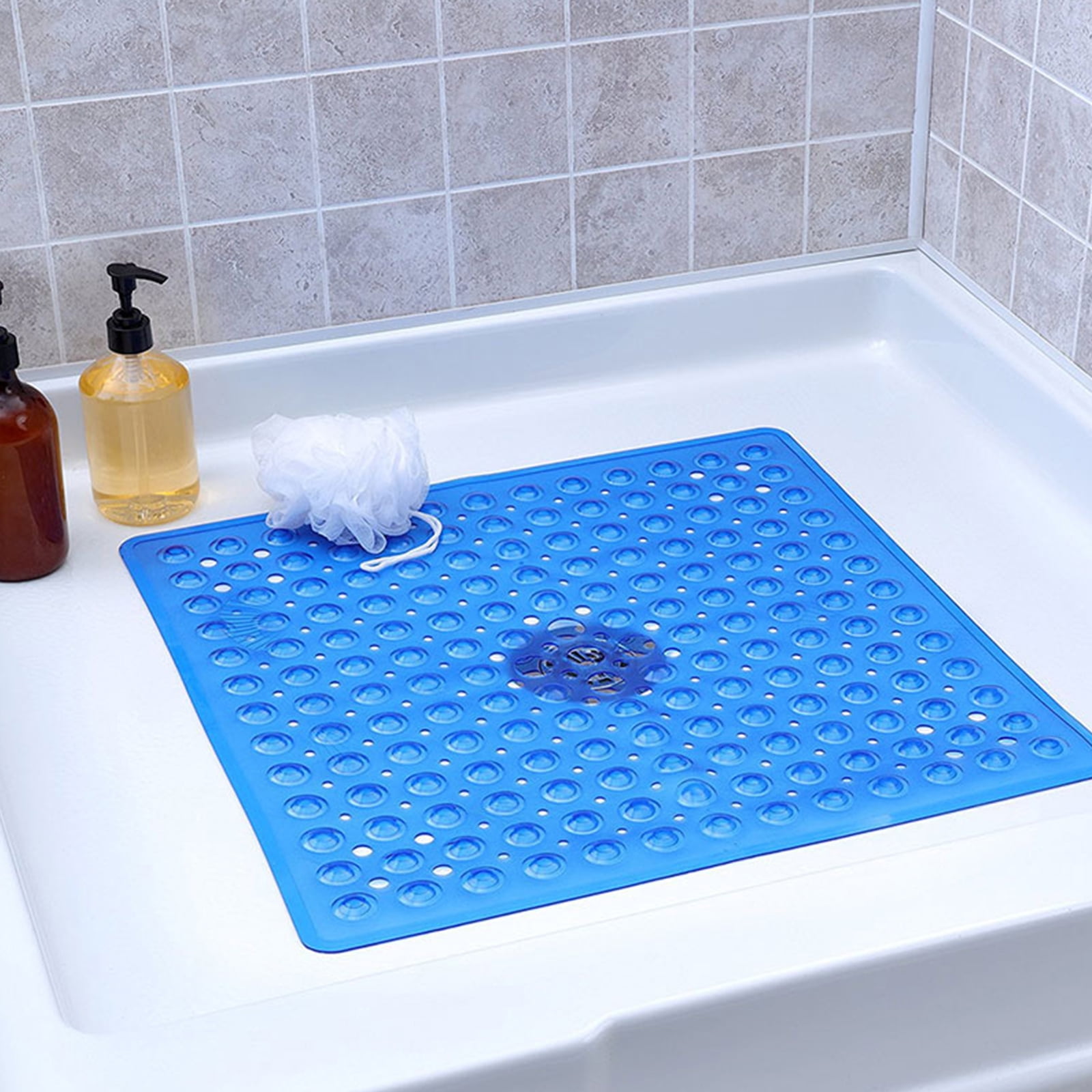 Travelwant 12Packs Solutions Square Shower Mat | Extra Large Non-Slip Stall Mat for Elderly & Kids Bathroom | Drain Holes, Strong Suction Cups