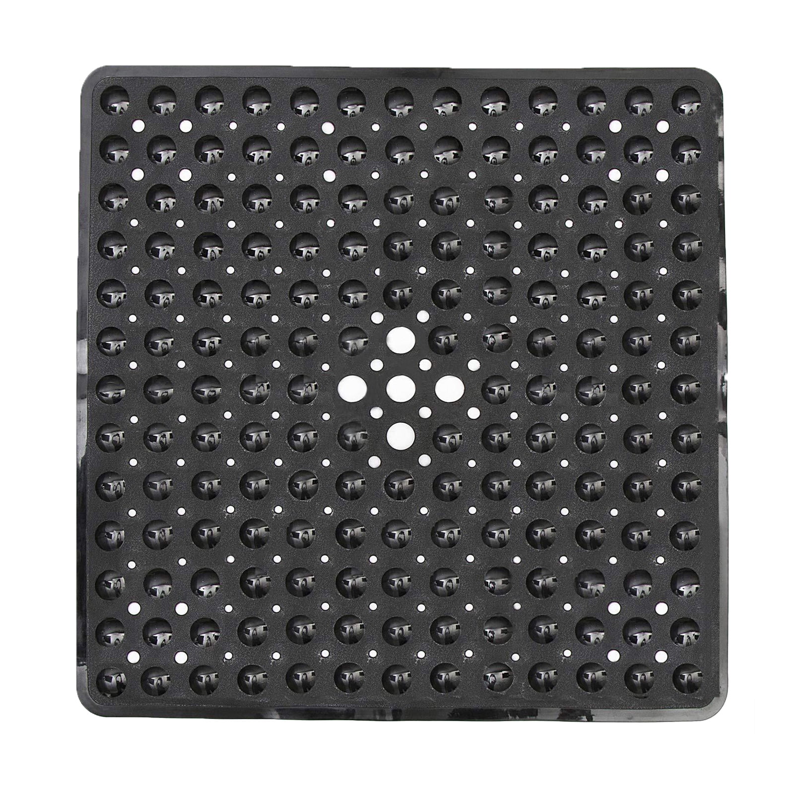 Black Vinyl Non-Slip Square Shower Mat with Suction Cups