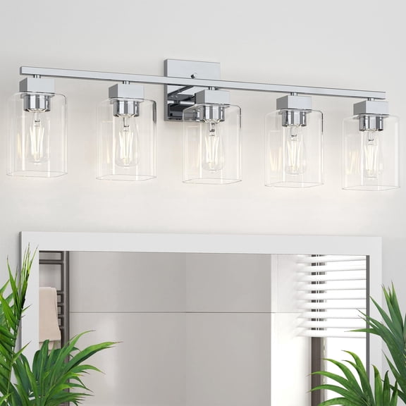 Kincubow 5 Light Square Bathroom Vanity Light, Modern Wall Mounted Light Fixture for over Mirror, Chrome Finish