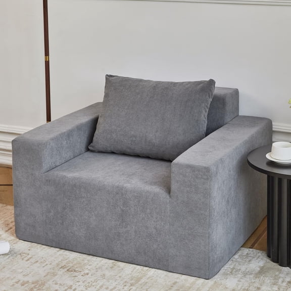 Square Bean Bag Chair, Comfy Bean Bag Sofa Couch with Wide Armrests, Bean Bag Sofa, Lazy Sofa Chair with Pillow, Stuffed Bean Bag Couch, Big Beanbag Chairs for Living Room (Grey)