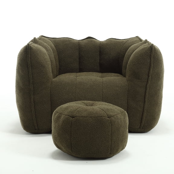 Square Bean Bag Chair with Footrest,Home Leisure Lazy Sofa,Filled in High Resilient Foam,Olive Green