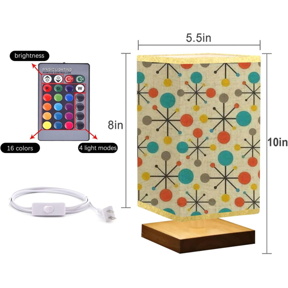Square Bedside Table Lamp Mid Century Fifties Modern Atomic Retro Colors Seamless Wooden Base Fabric Shade Dimmable Nightstand Desk Lamp Living Room$$Tools & Hardware Other