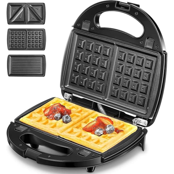 3-in-1 Waffle Maker,  Sandwich Maker, Panini Press with Removable Non-Stick Plates