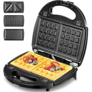 3-in-1 Waffle Maker, Sandwich Maker, Panini Press with Removable Non-Stick Plates