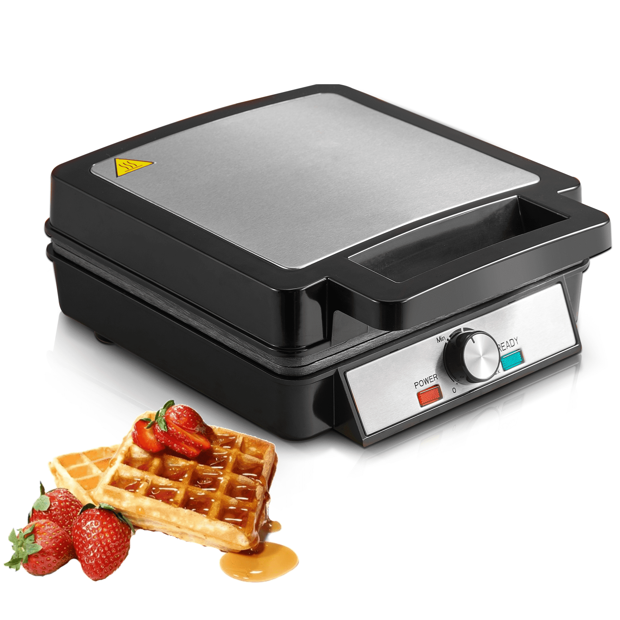  Square Belgian & Classic Waffle Maker Iron -, Nonstick Easy Clean, Waffles Ready in 3-5 Mins, 5-Level Browning Control, Quick Breakfast, Black, Stainless Steel, New, FOHERE