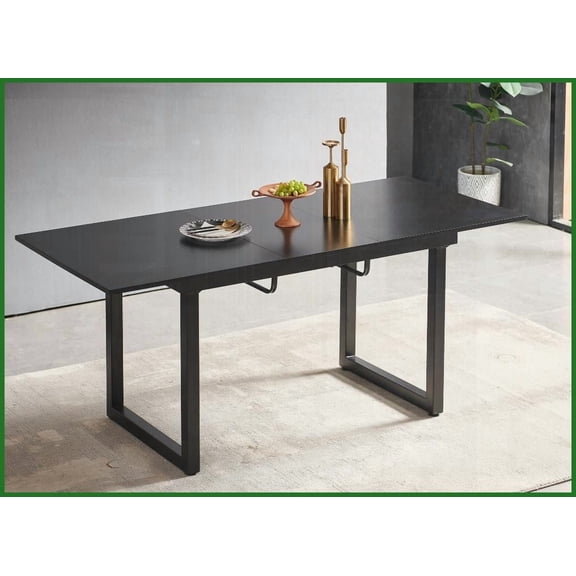 Square Black Extendable Coffee Table for Living Room - Easy-Clean MDF Top with Stable Metal Legs