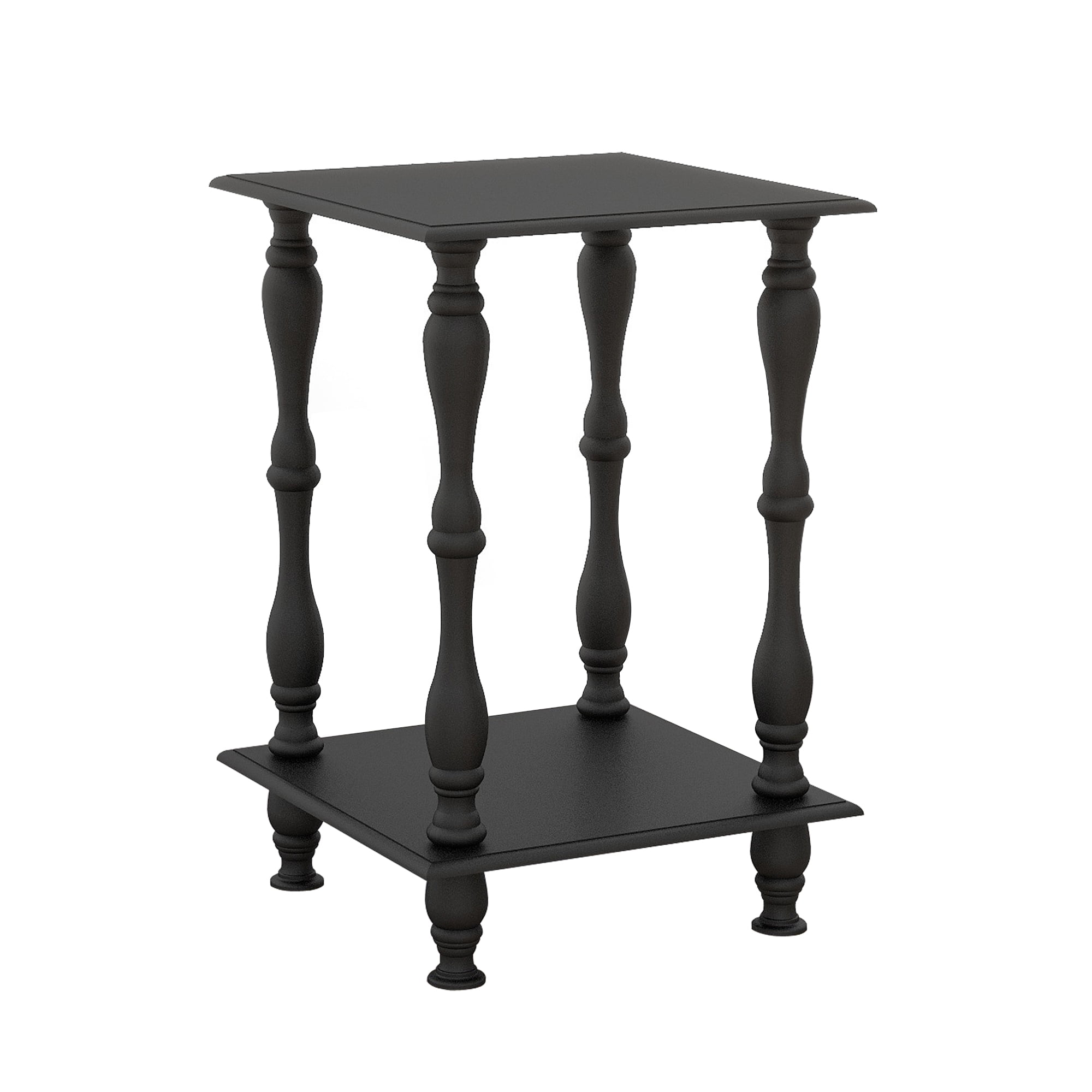 Square Black Living Room Tables French Style End Side Table with Open Shelf Retro Black Sofa ...