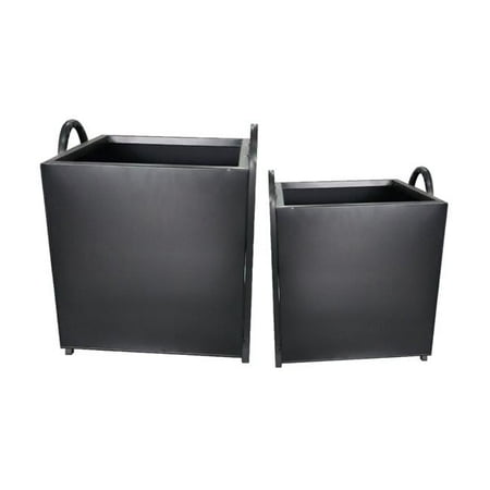 Square Black Matte Metal with Handles Planters, Set of 2