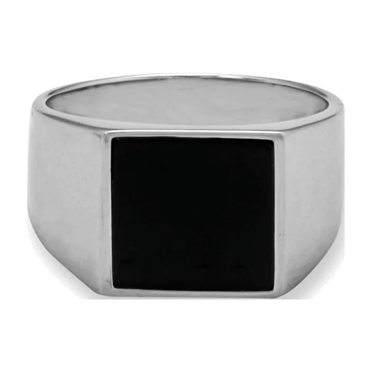 Square Black Onyx Ring Mens Womens Signet Ring Rhodium on Sterling Silver Square Black Onyx Ring Mens Womens Signet Ring Rhodium on Sterling Silver