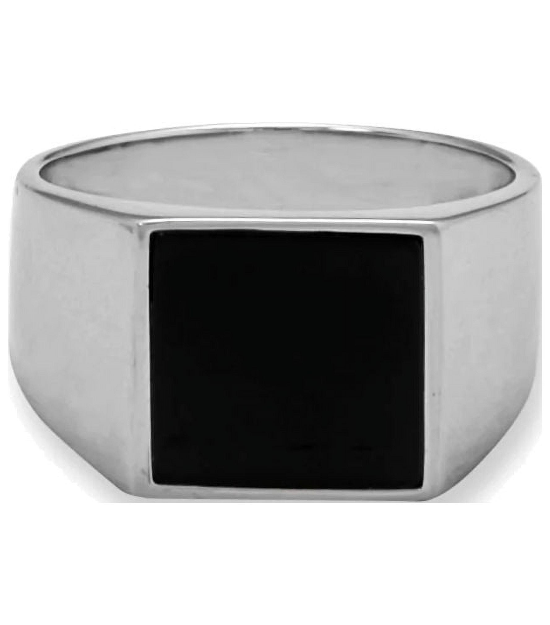 Square Black Onyx Ring Mens Womens Signet Ring Rhodium on Sterling Silver Square Black Onyx Ring Mens Womens Signet Ring Rhodium on Sterling Silver