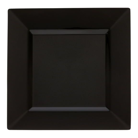 Square Black Plastic Modern Plate - 9 1/2" x 9 1/2" x 1/2" - 100 count box