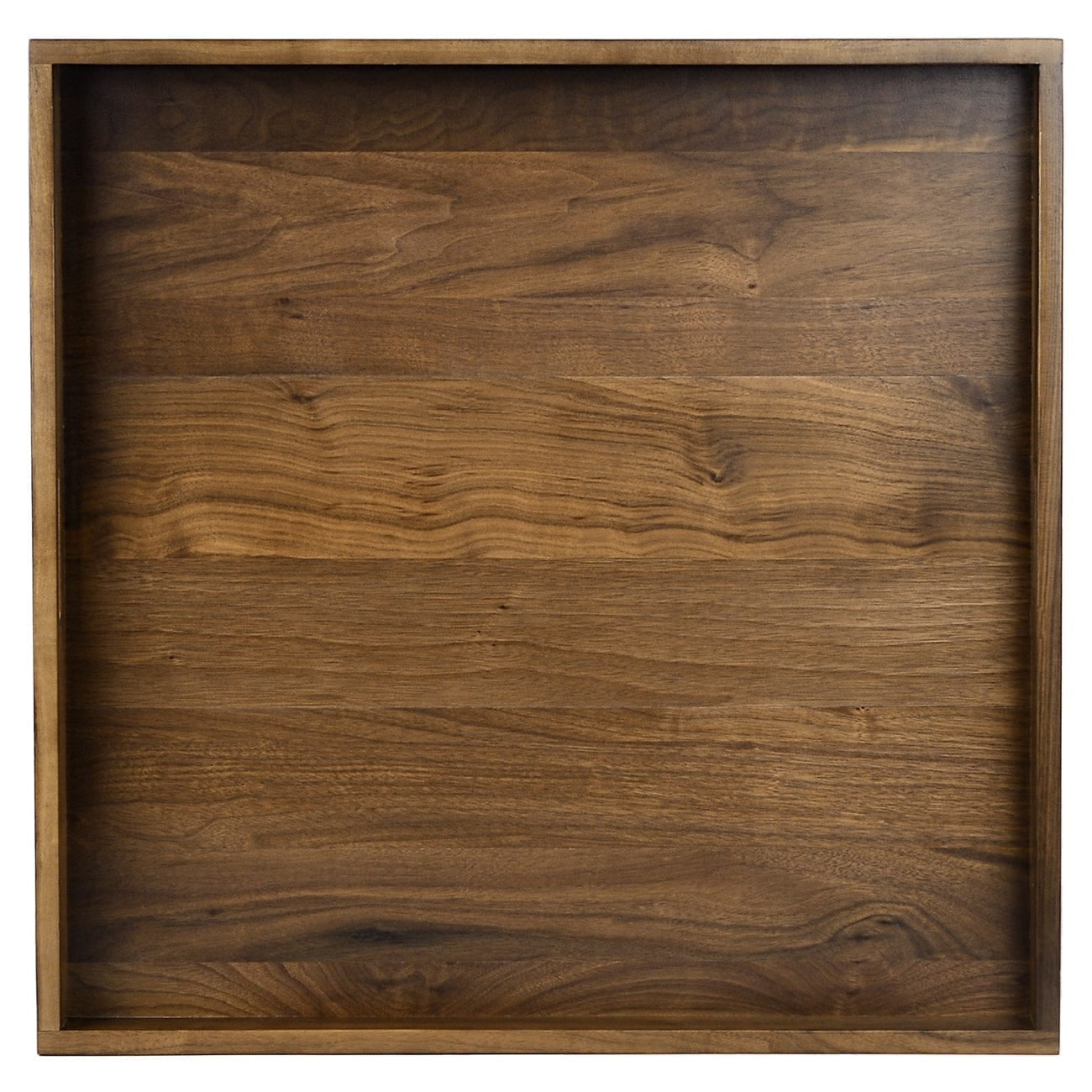 Large Natural Wooden Square Black Walnut Serving Tray with Handles, 24'x24'x2.4', Bed Bath
