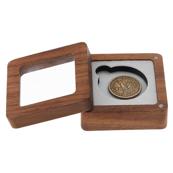 Square Black Walnut Wooden Coin Storage Boxes with Acrylic Clear Window Magnetic Jewelry Gift Case White 6.8x6.8x3.4cm DIY