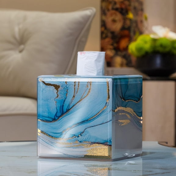Square Blue Decorative Tissue Box