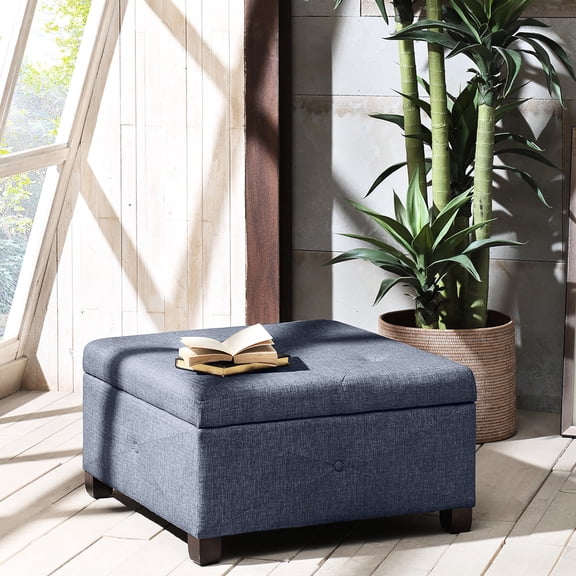 Square Blue For Storage Feature - Solid Wood And Plywood, Dark Coffee Ample Interior In Legs, Upholstered
