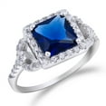thumbnail image 1 of Square Blue Simulated Sapphire Bridal Halo Ring 925 Sterling Silver Band CZ Female Size 9, 1 of 4