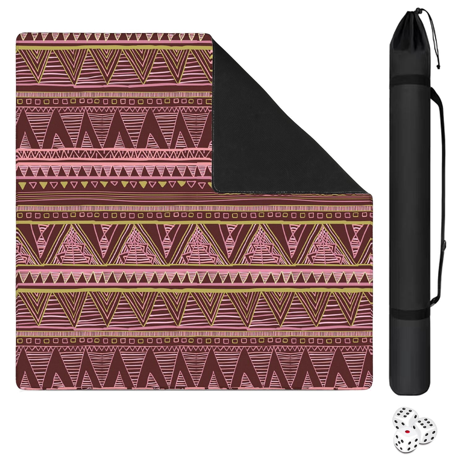 Square Bohemian Pattern Mahjong Mat 31.5 Inches Made of Premium Rubber with Anti-Slip Non-Slip Properties and Noise Reduction for Card Games