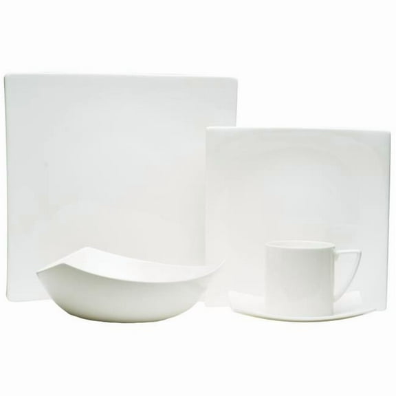 Square Bone China Dinnerware Set, White - 5 Piece